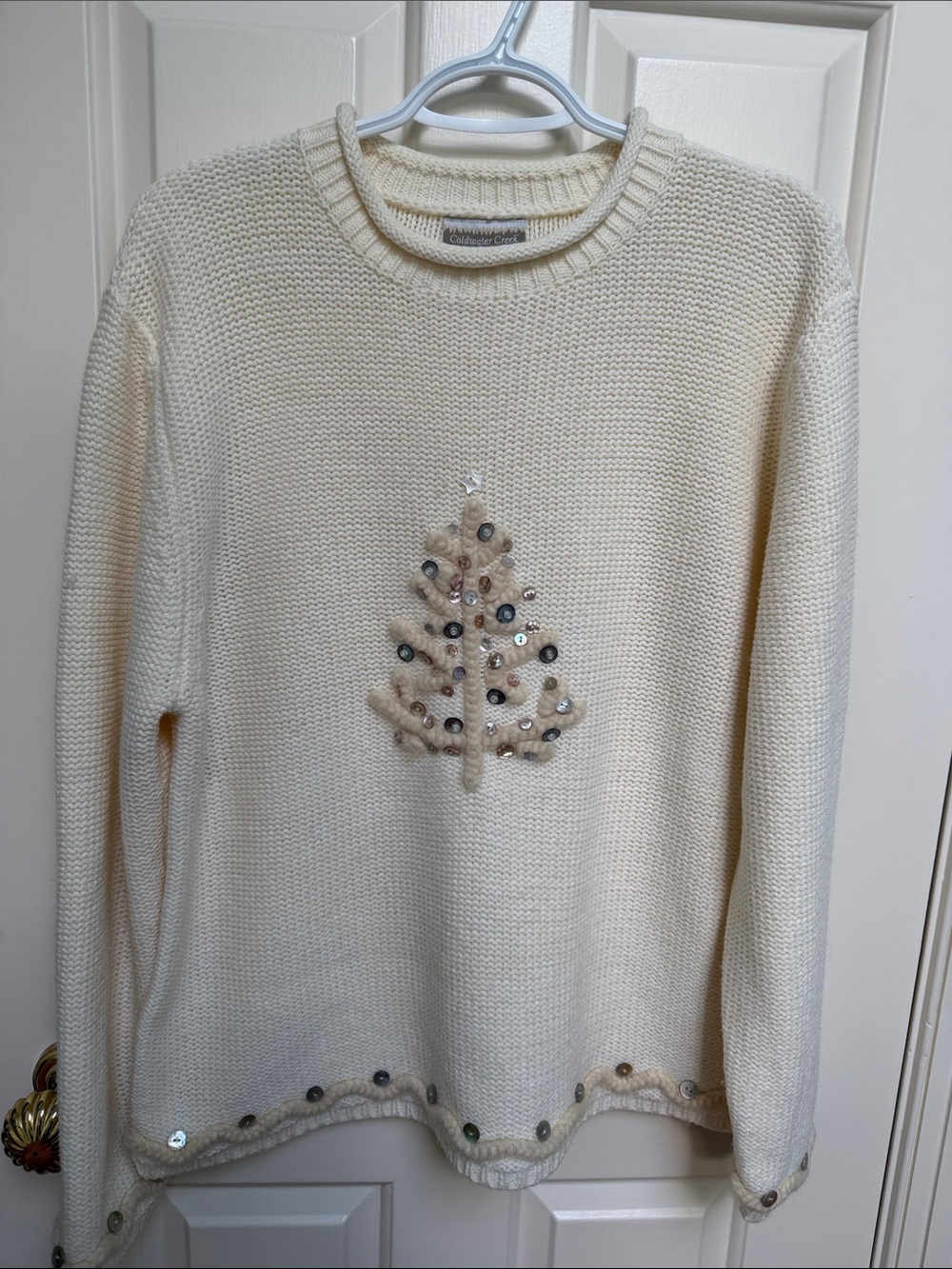 Coldwater Creek sz L Cream Knit Not Your Ugly Xmas Winter Sweater